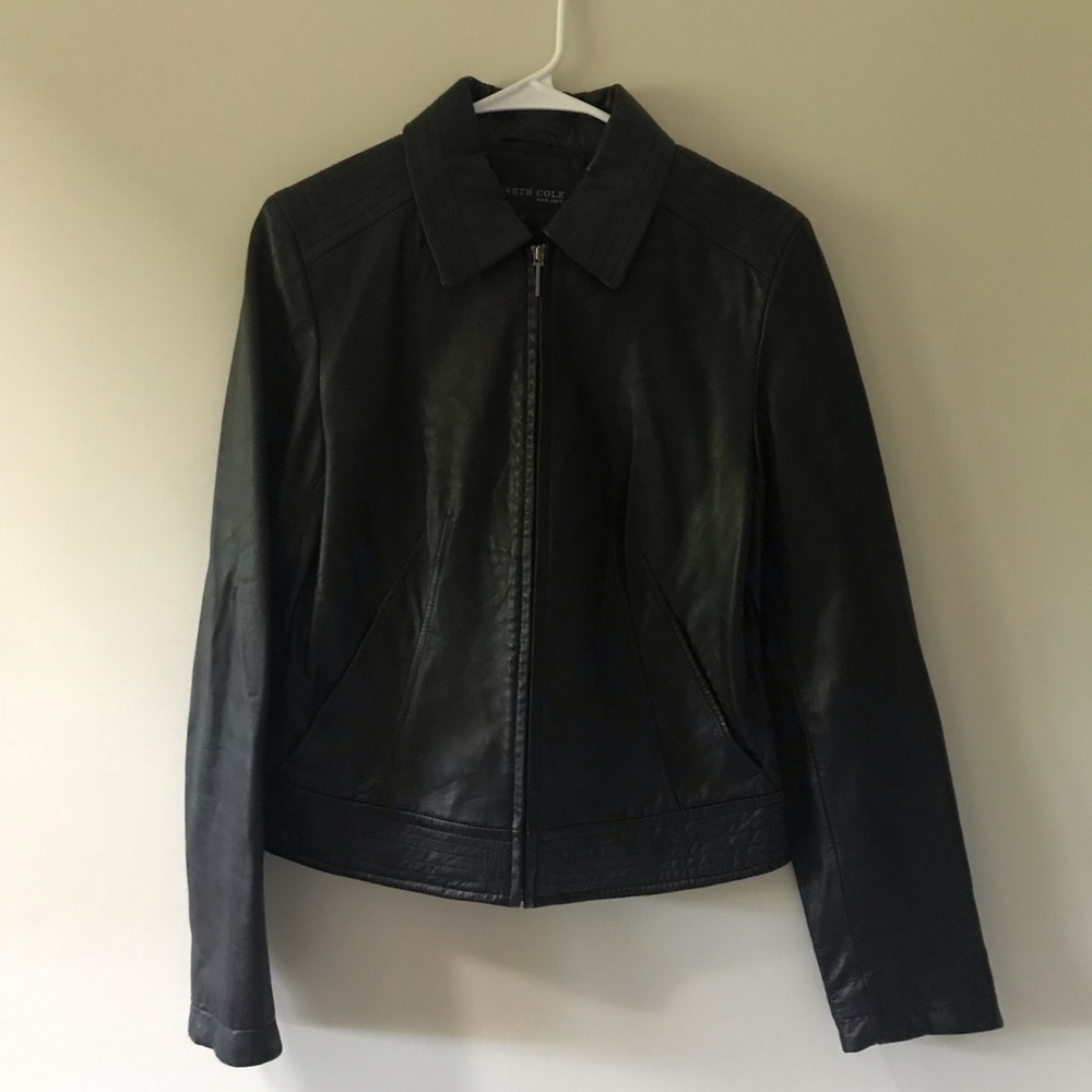 Ladies Kenneth Cole Black Leather Jacket-size small